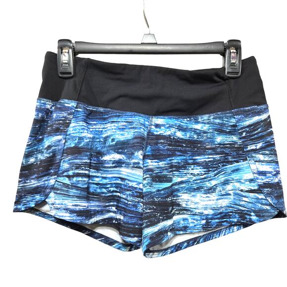 Lululemon Blue Black Shorelines Run Times Low Rise 4 Inch Running Shorts Size 4 - Picture 1 of 13